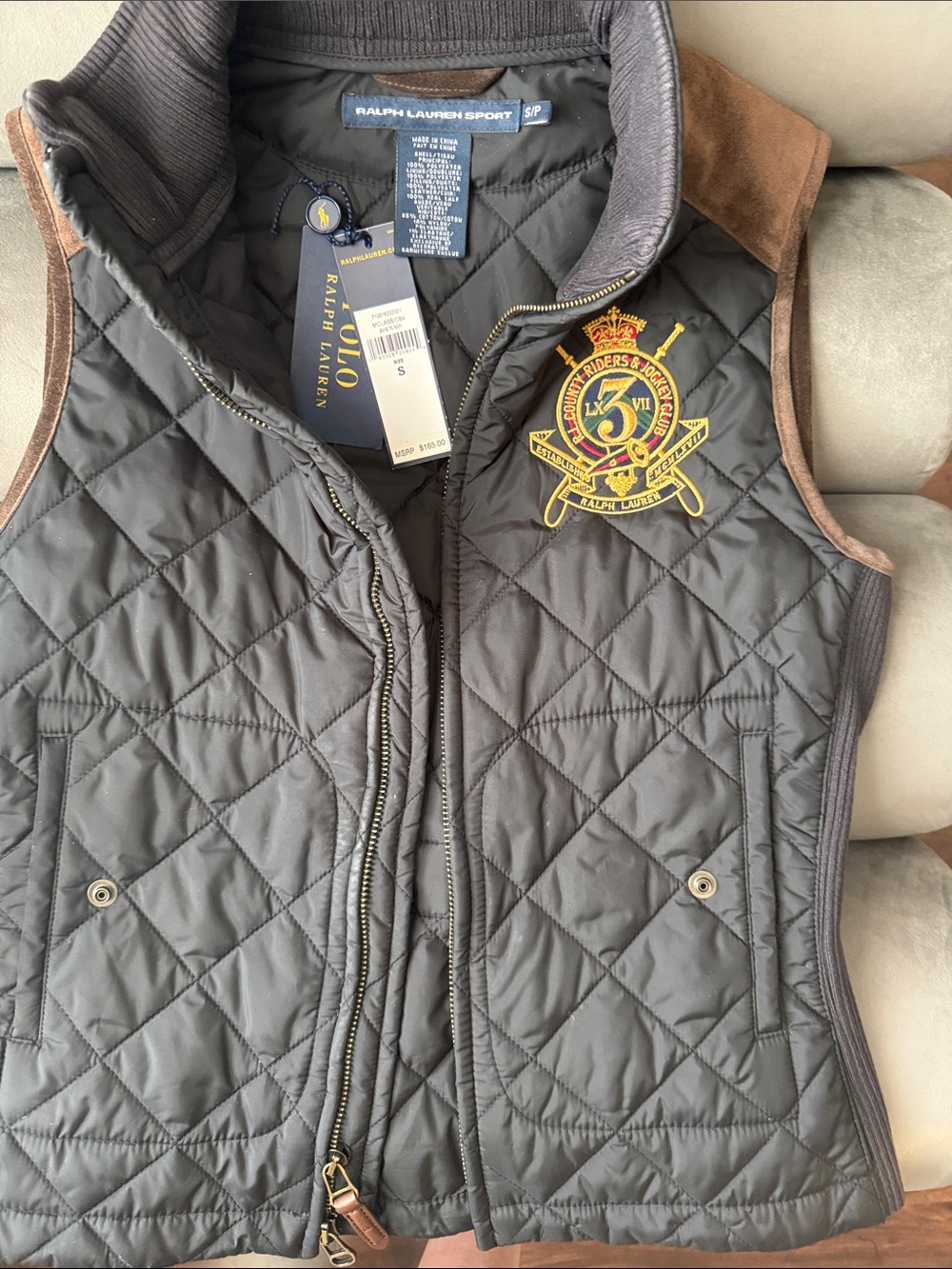 Ralph Lauren Quilted Gray Kids Vest with Embroidered Crest